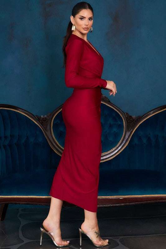 Essenia Midi Dress - Burgundy