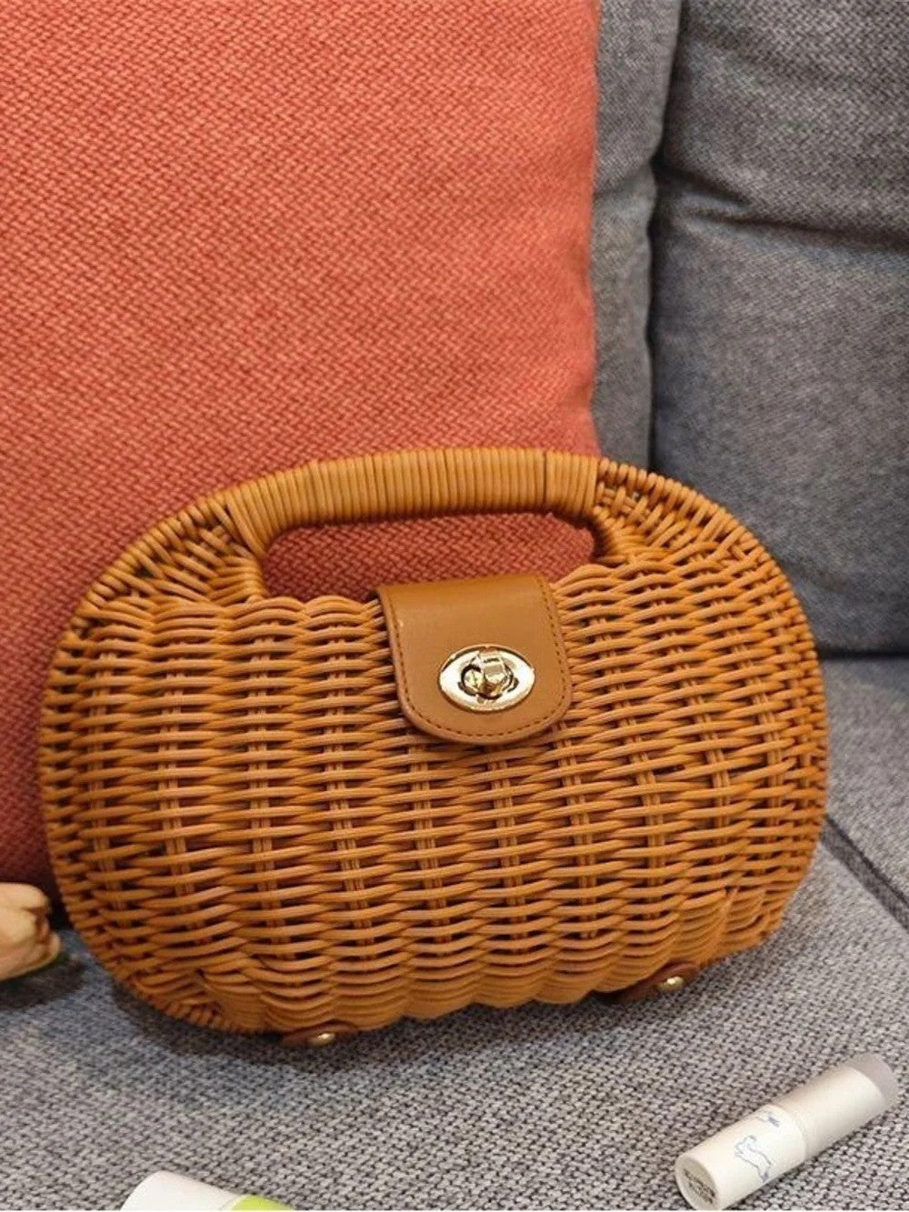 Woven Rattan Top Handle Bag