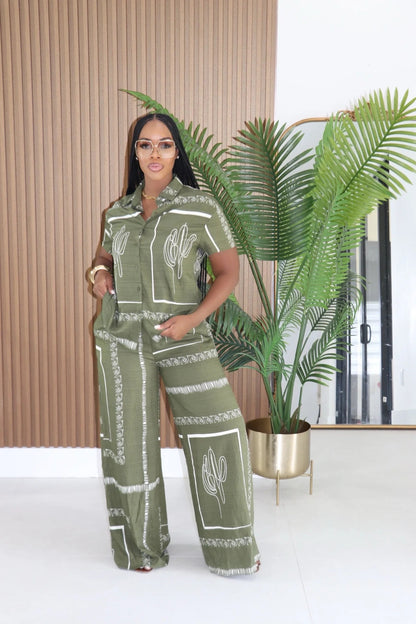 Olive Green Matching Pants Set - Ships July 15