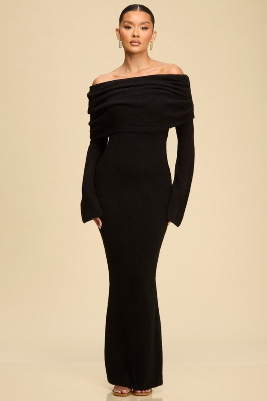 Black Off Shoulder Sweater Dress