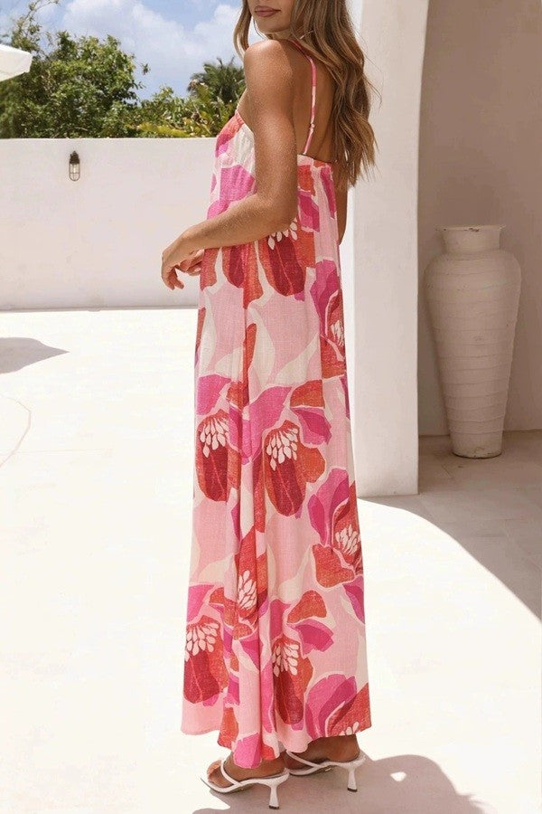 Pink Floral Print Maxi Dress