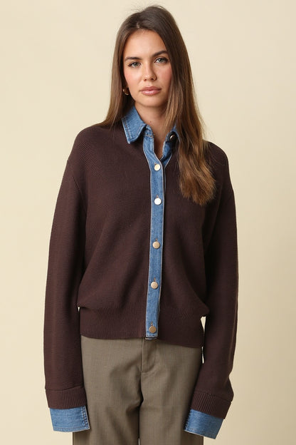 Dana Denim Knit Sweater - Brown