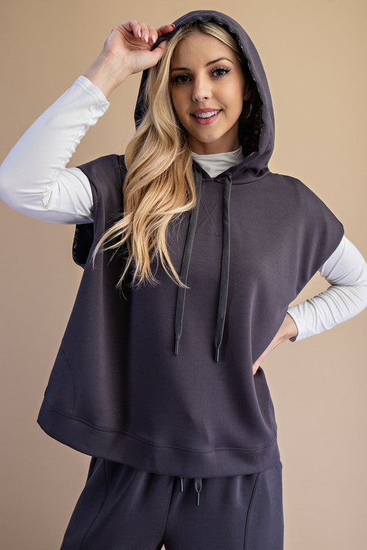 Grey Hoodie Knit Top