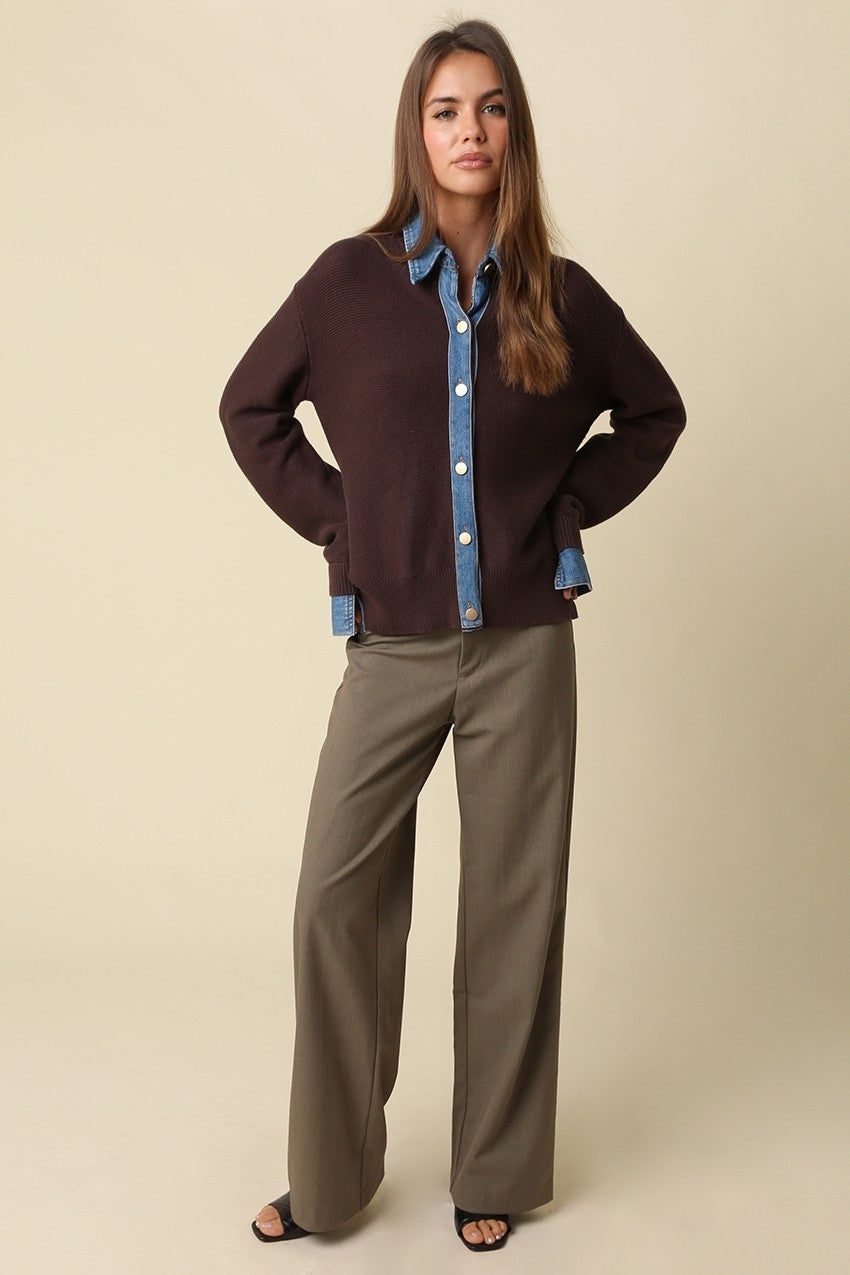 Dana Denim Knit Sweater - Brown