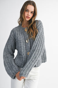 Grey Knit Sweater Cardigan