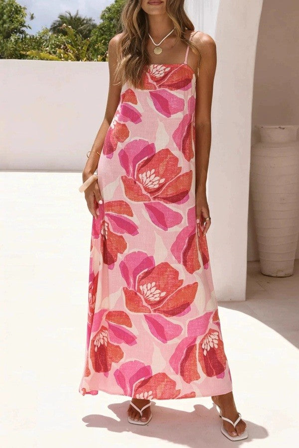 Pink Floral Print Maxi Dress