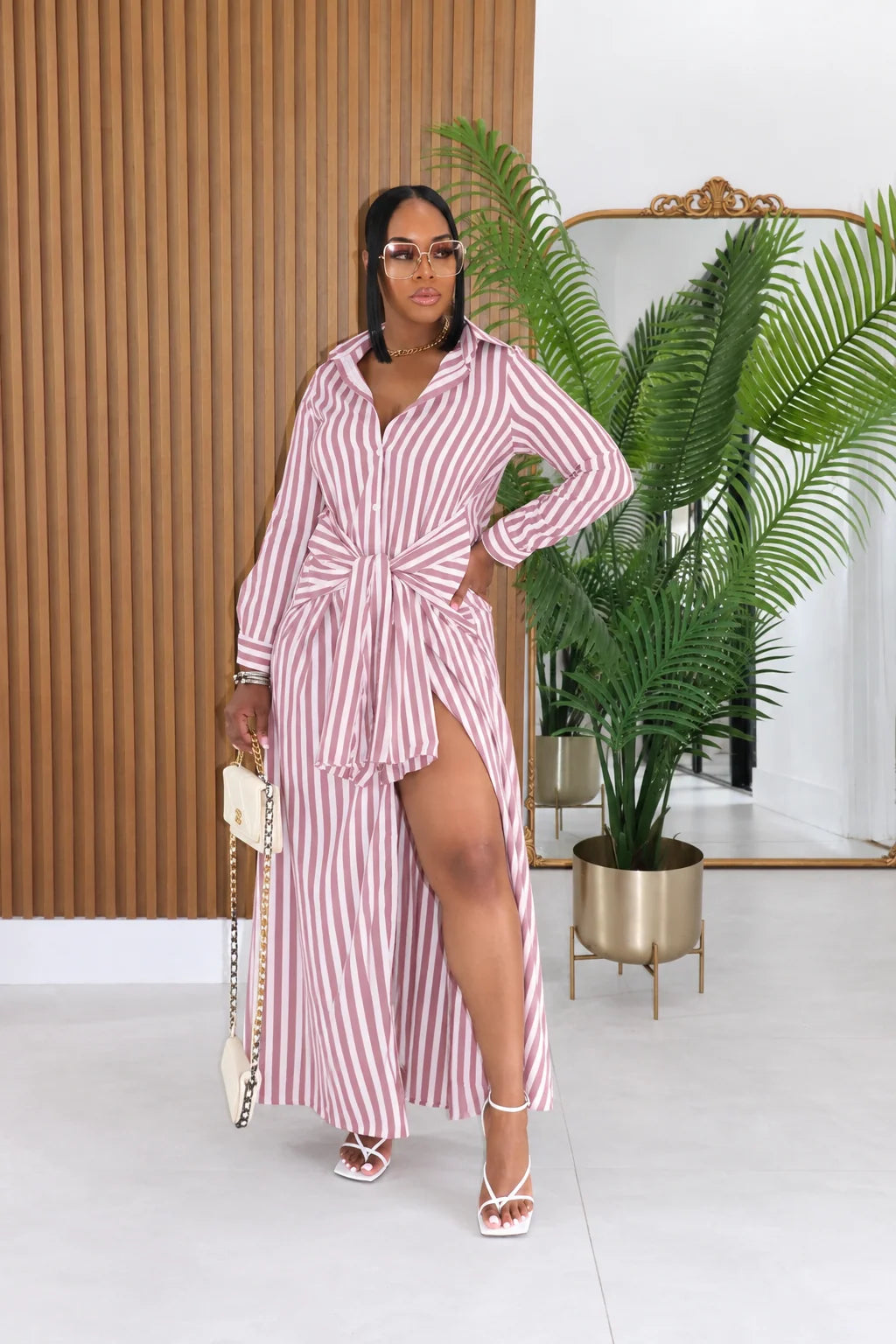 Mauve Striped Shirt Dress