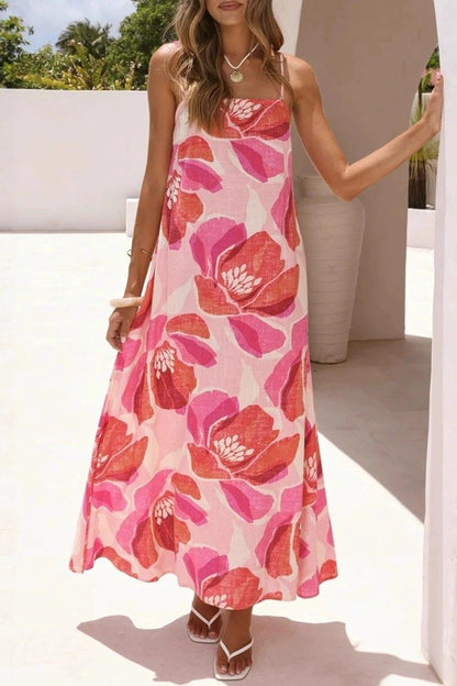 Pink Floral Print Maxi Dress