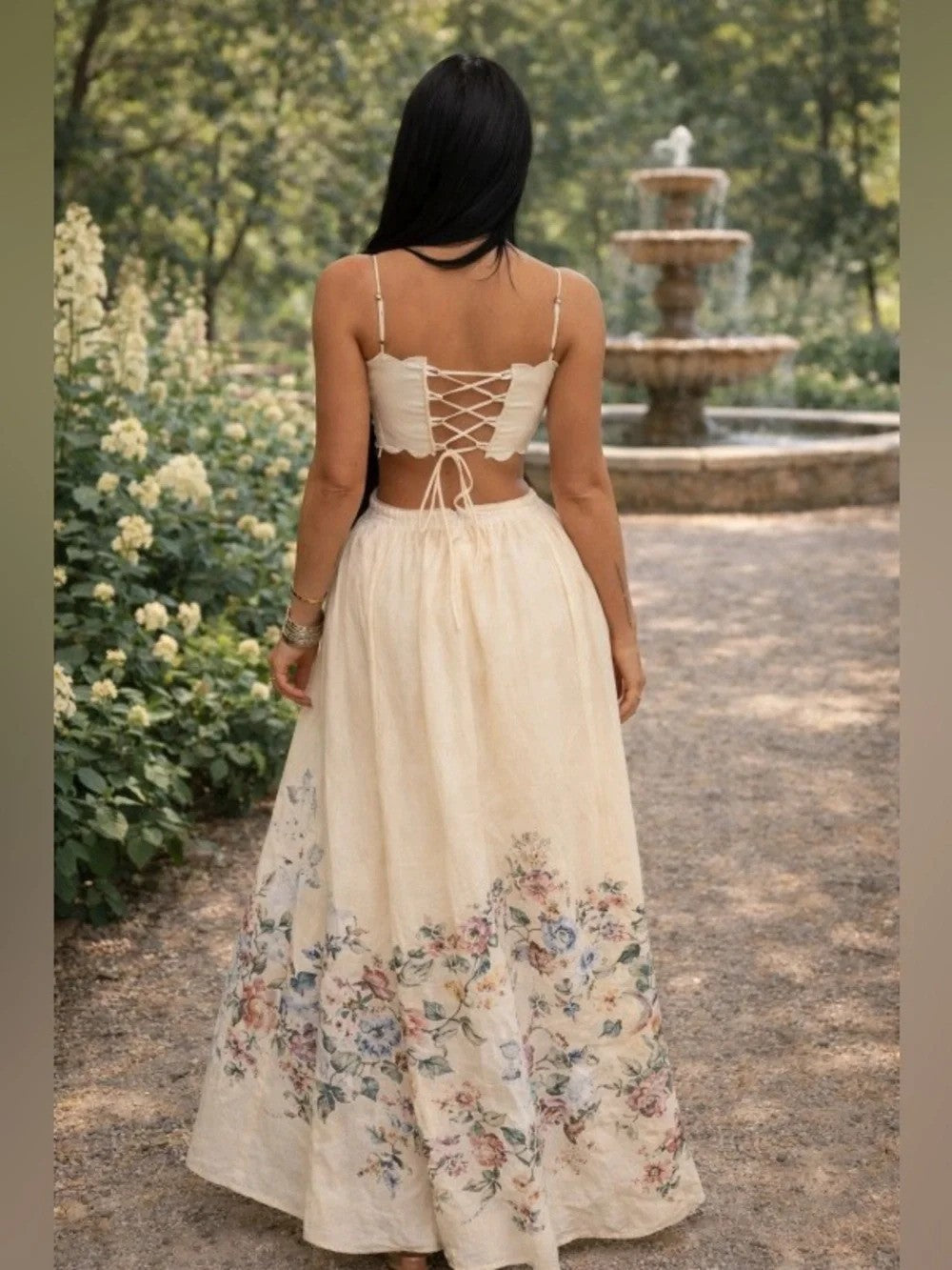 Cream Floral Cutout Dress