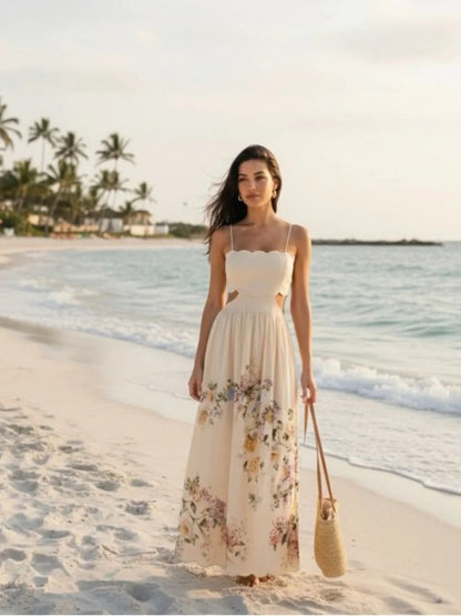 Cream Floral Cutout Dress