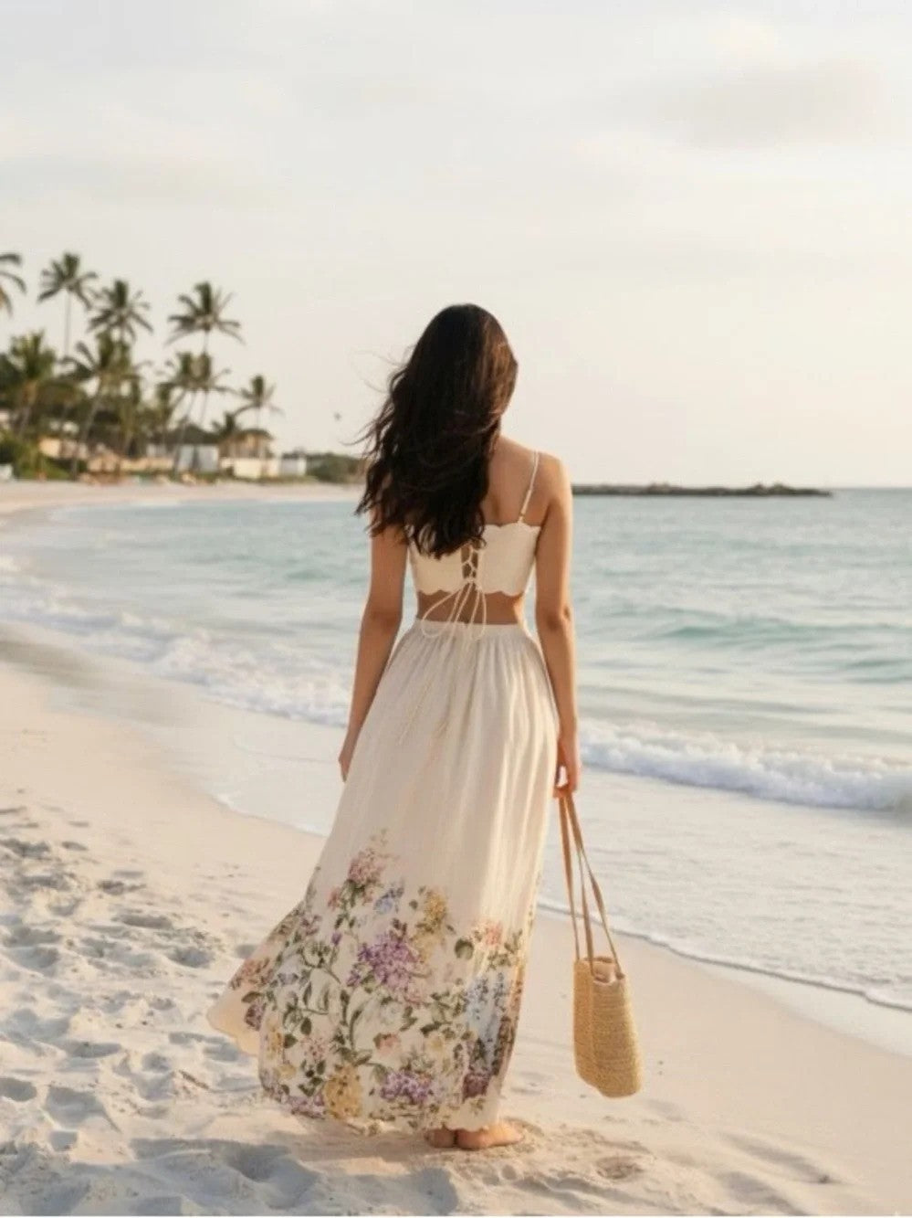 Cream Floral Cutout Dress