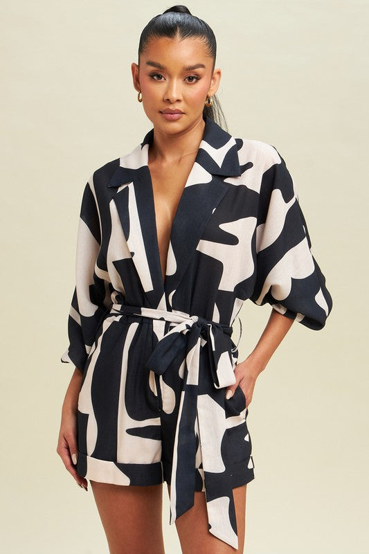 Brie Abstract Linen Romper