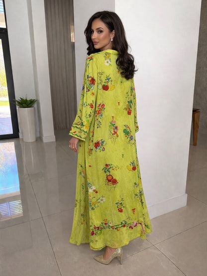 Yellow Floral Kaftan Maxi Dress