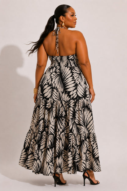 Black Printed Knot Front Dress - Plus Size