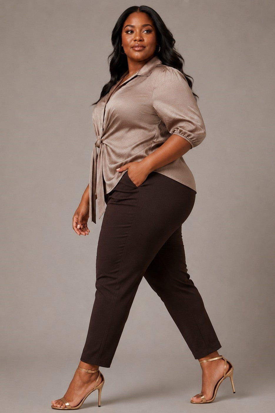 Mocha Front Tie Top - Plus Size