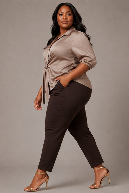 Mocha Front Tie Top - Plus Size