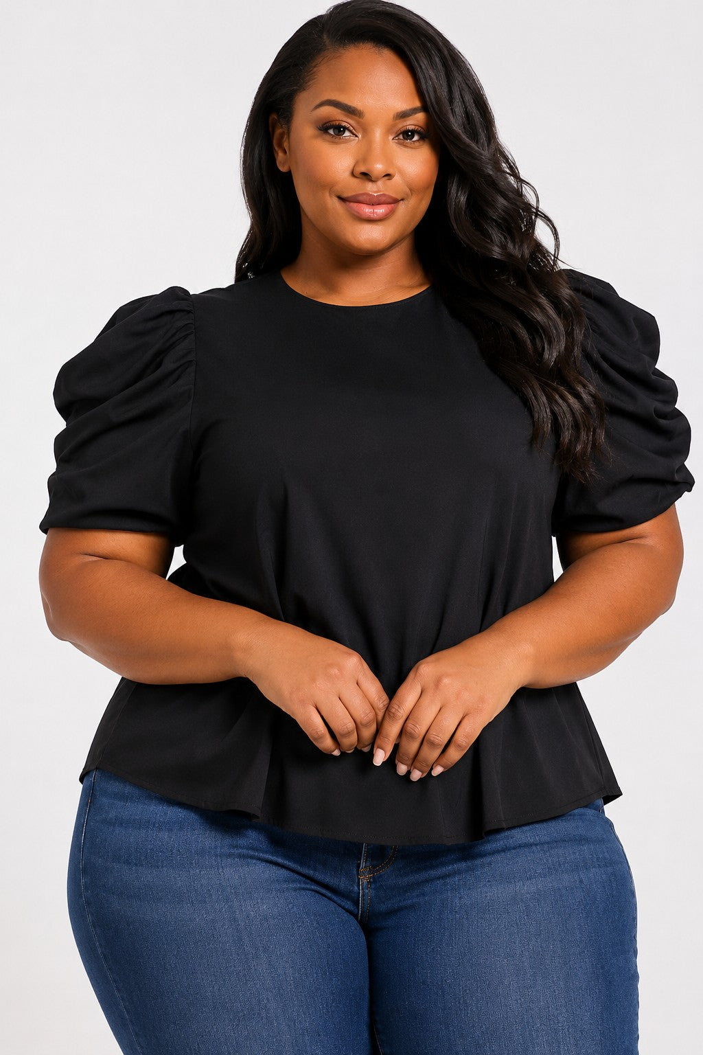 Black Bubble Sleeve Top - Plus Size
