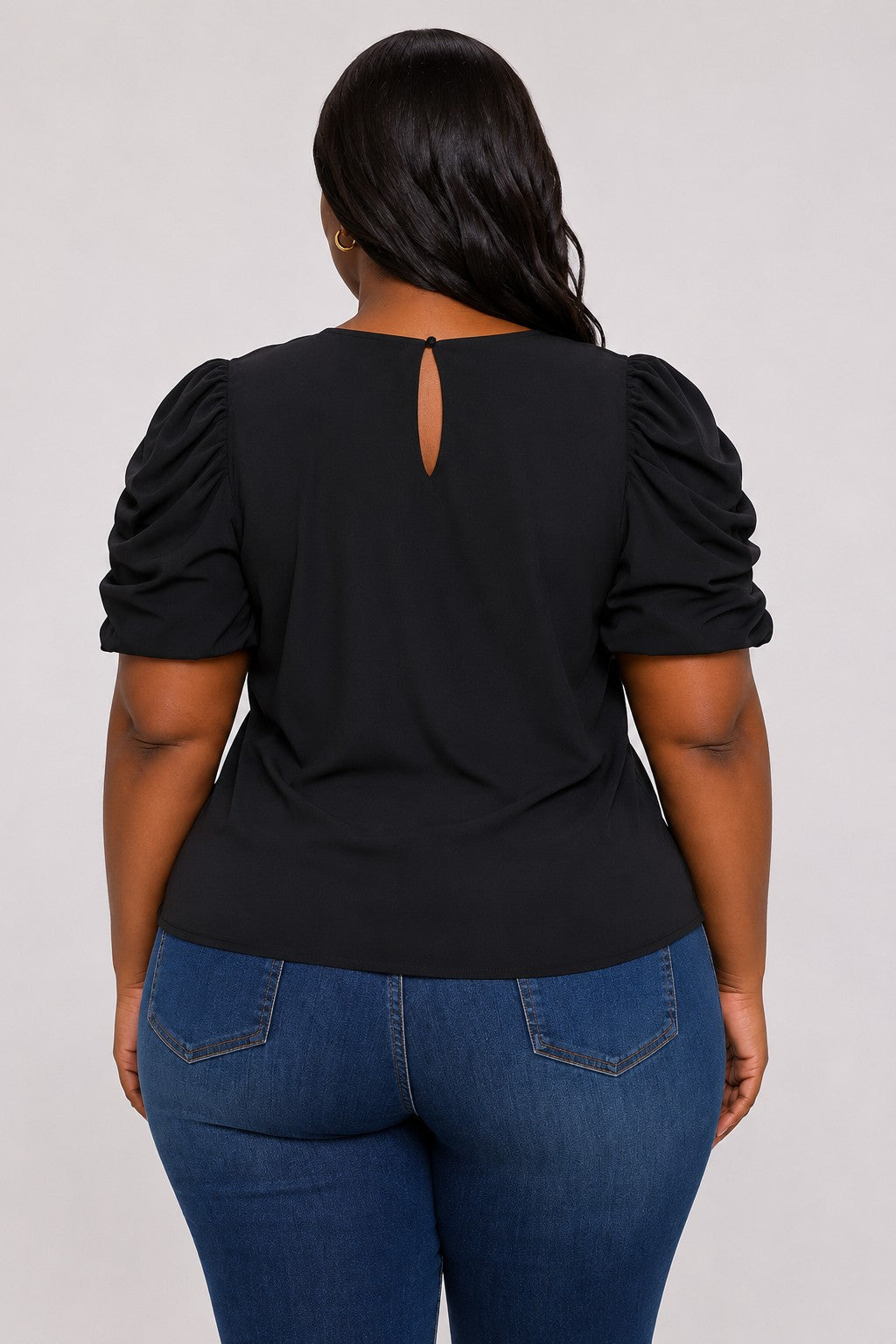 Black Bubble Sleeve Top - Plus Size