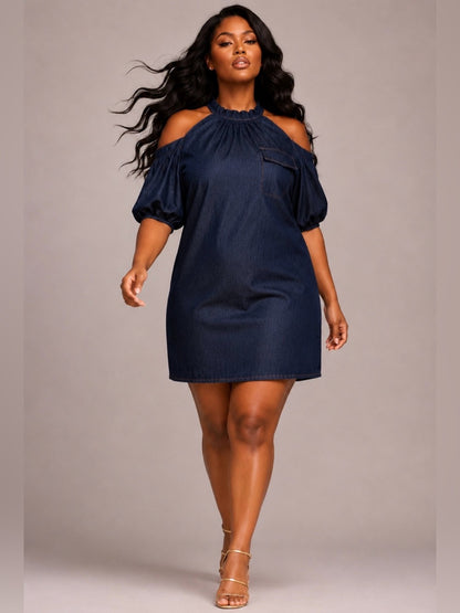 Denim Cold Shoulder Dress - Plus Size