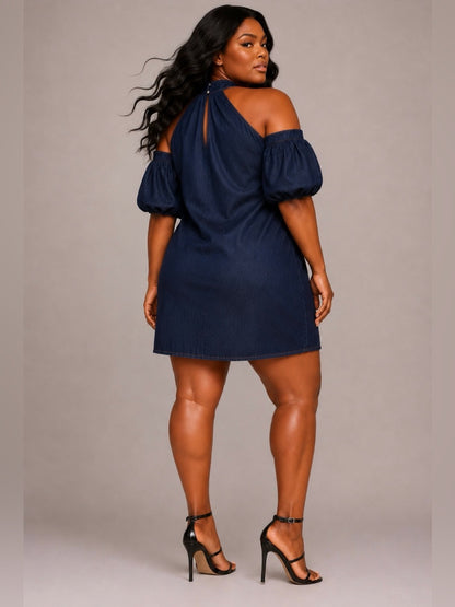 Denim Cold Shoulder Dress - Plus Size