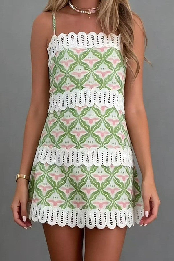 Green Geometric Print Mini Dress
