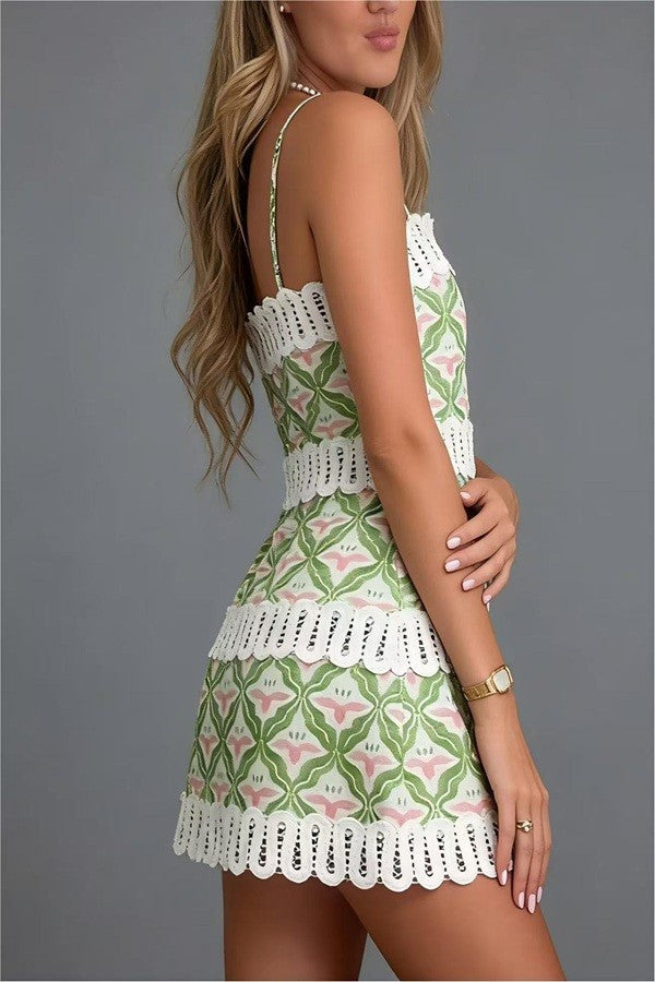 Green Geometric Print Mini Dress