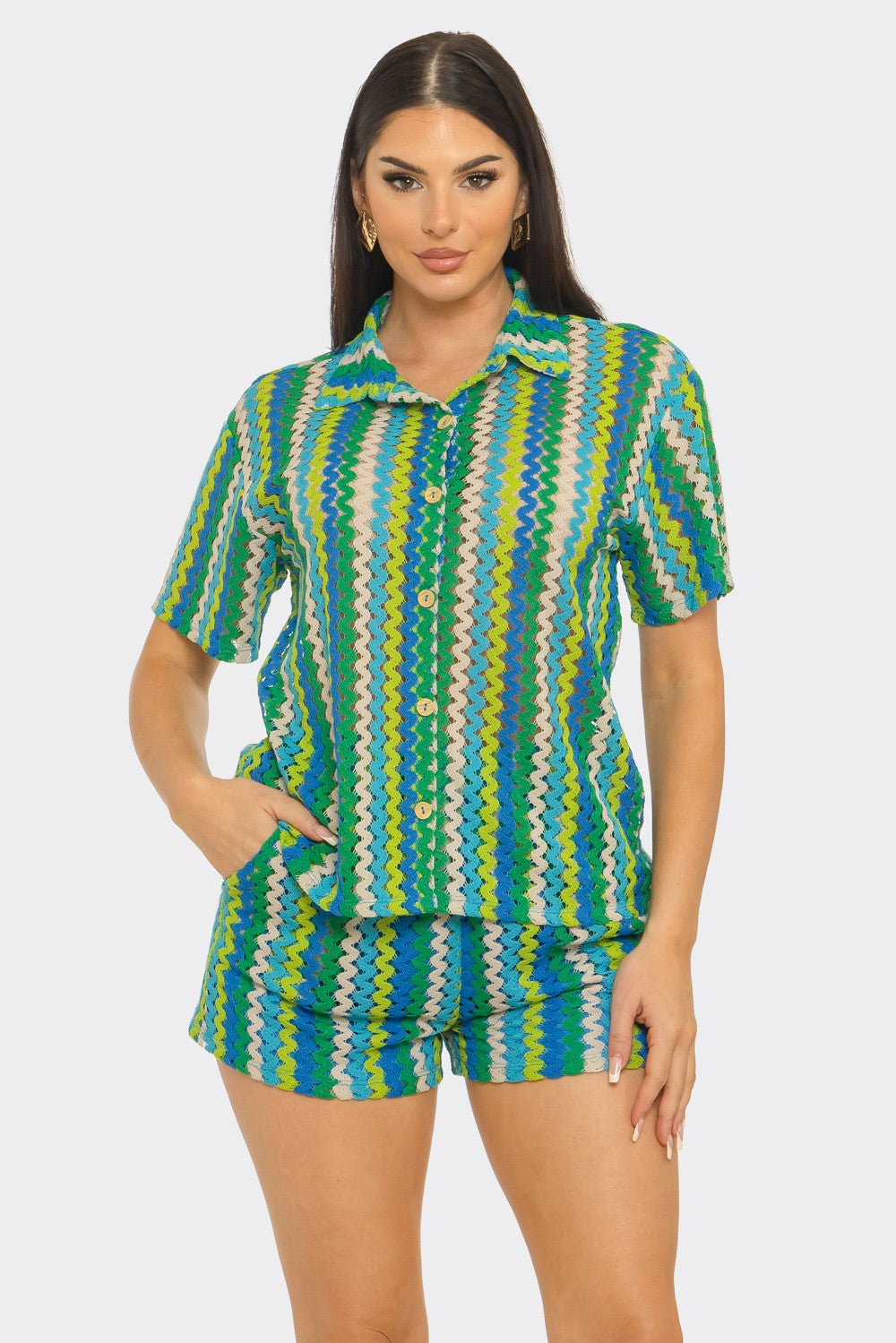 Green & Blue Zigzag Resort Two-Piece Set