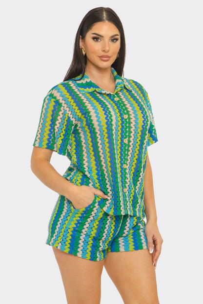 Green & Blue Zigzag Resort Two-Piece Set
