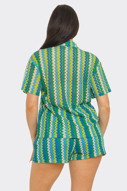 Green & Blue Zigzag Resort Two-Piece Set