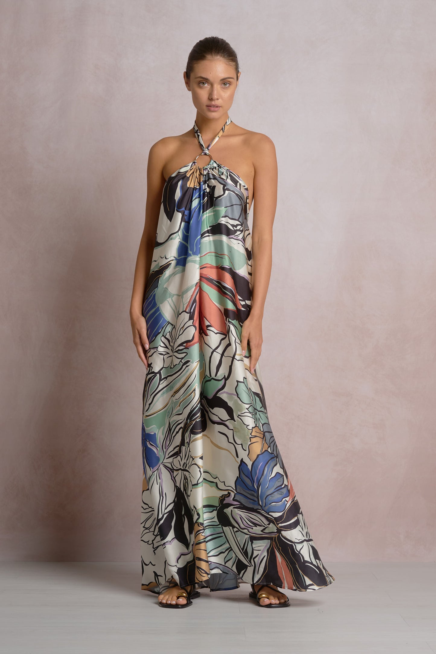 Aleeza Blue Botanical Halter Dress