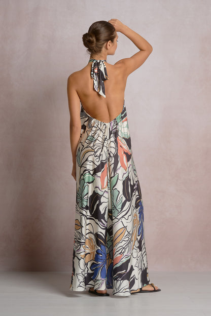 Aleeza Blue Botanical Halter Dress