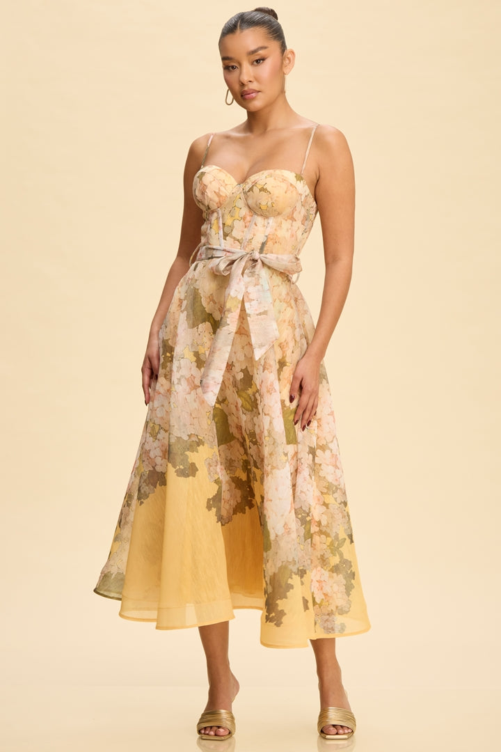 Yellow Florals Belted Dress