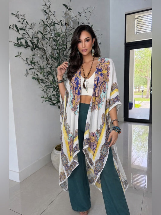 White Sunburst Mandala Kimono