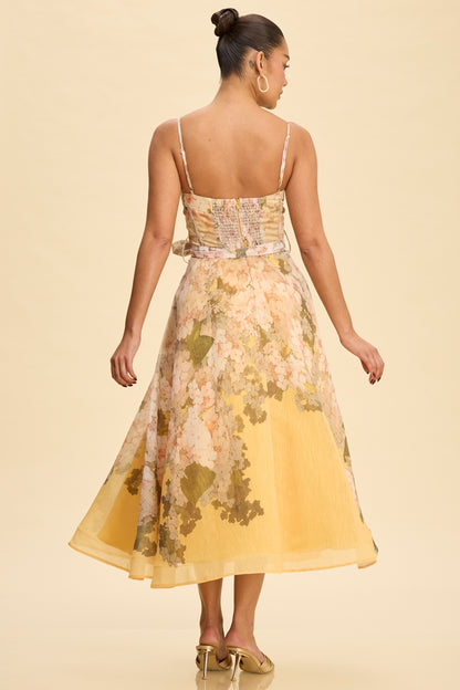 Yellow Florals Belted Dress