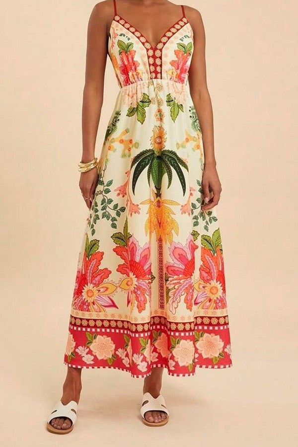 Palm Tree Print Maxi Dress