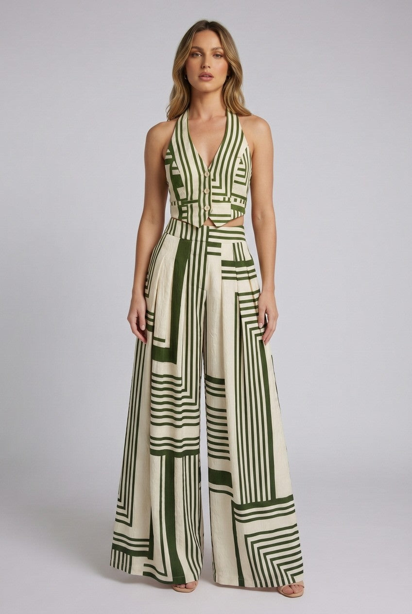 Green Halter Vest and Pants Set