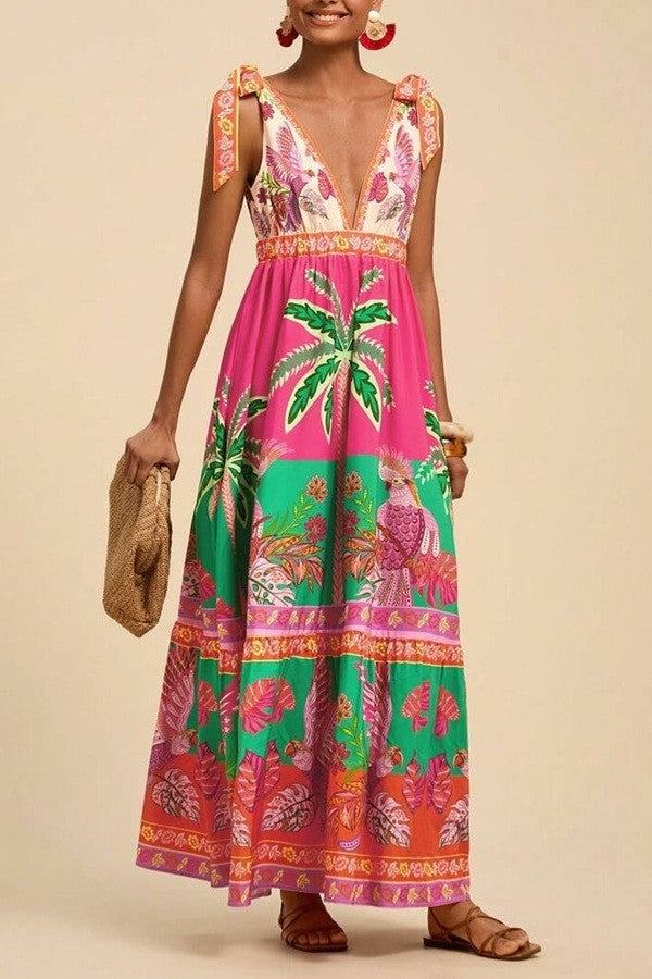 Tropical Print Maxi Dress