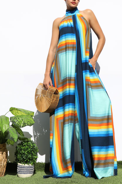 Aubrey Blue Printed Jupmsuit