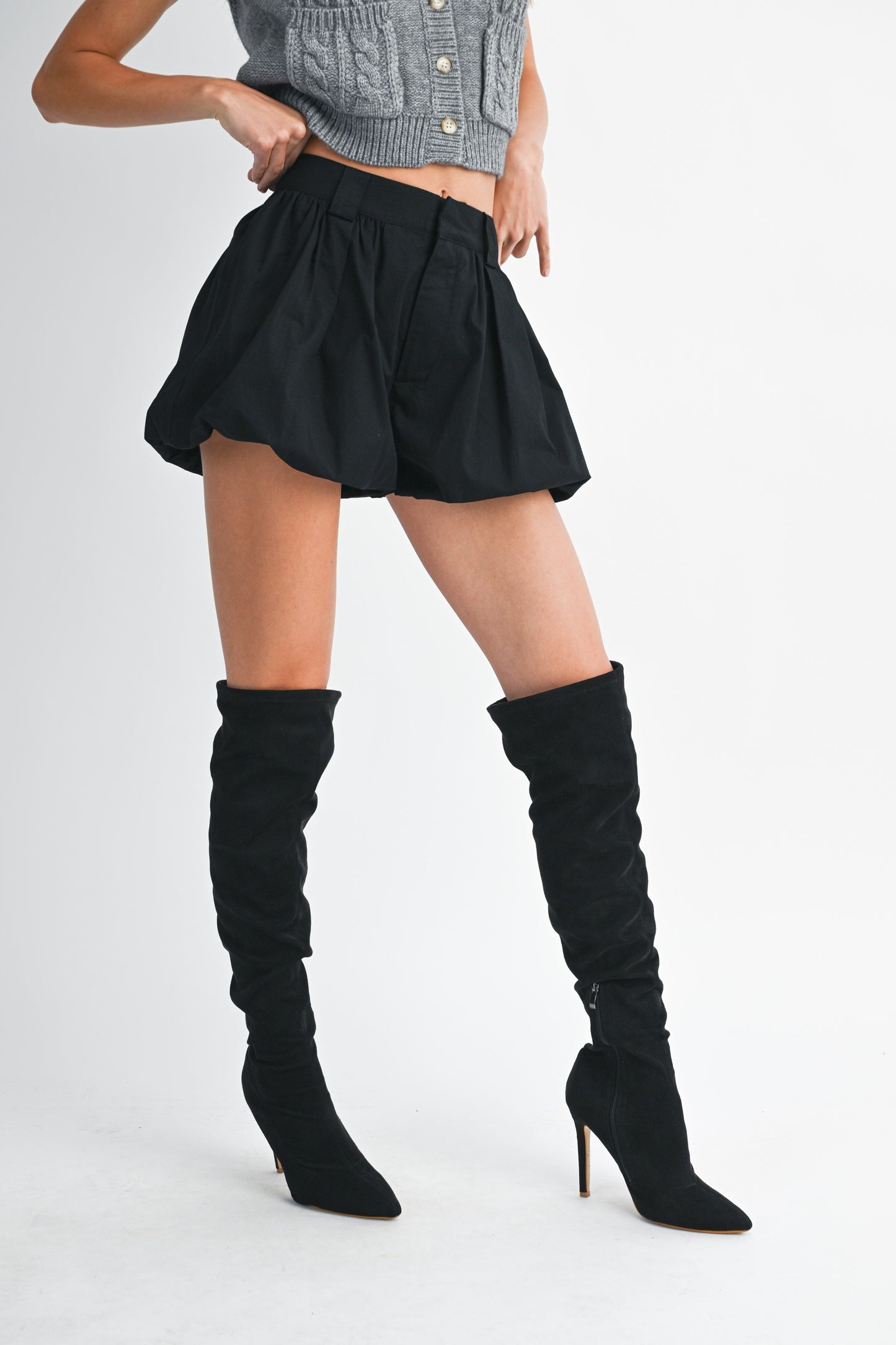 Black Bubble Hem Shorts