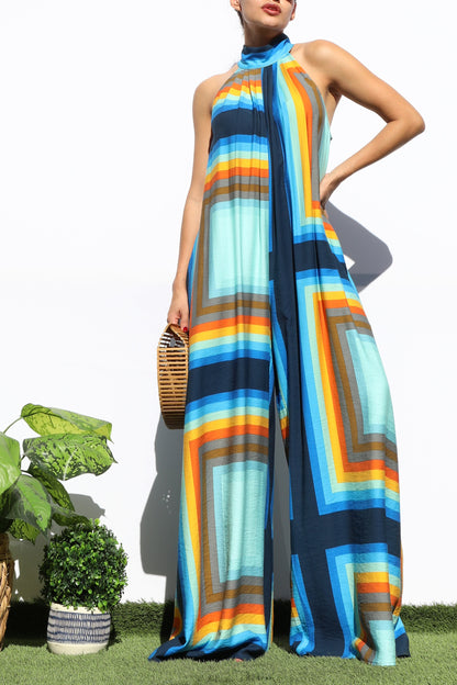 Aubrey Blue Printed Jupmsuit