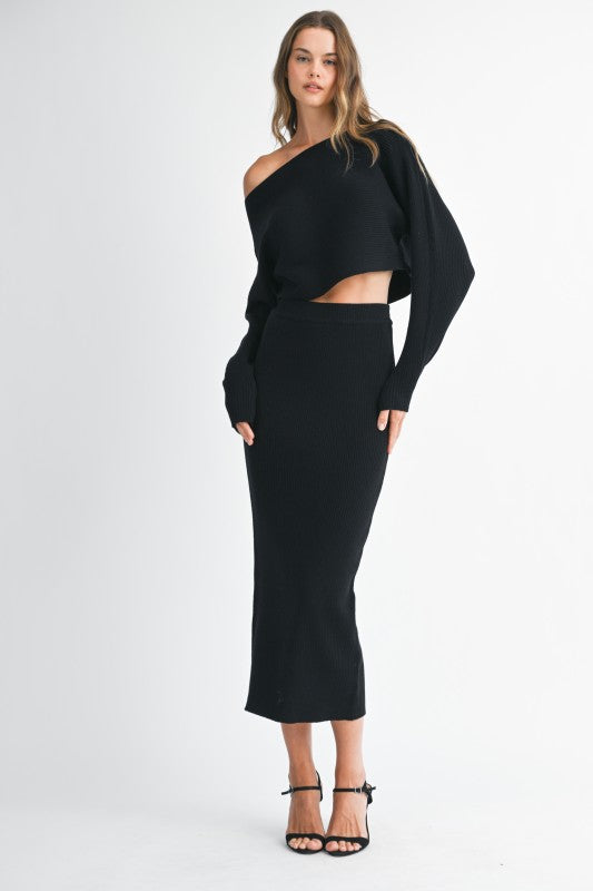Black Top & Midi Skirt Set