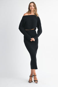 Black Top & Midi Skirt Set