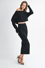 Load image into Gallery viewer, Black Top &amp; Midi Skirt Set
