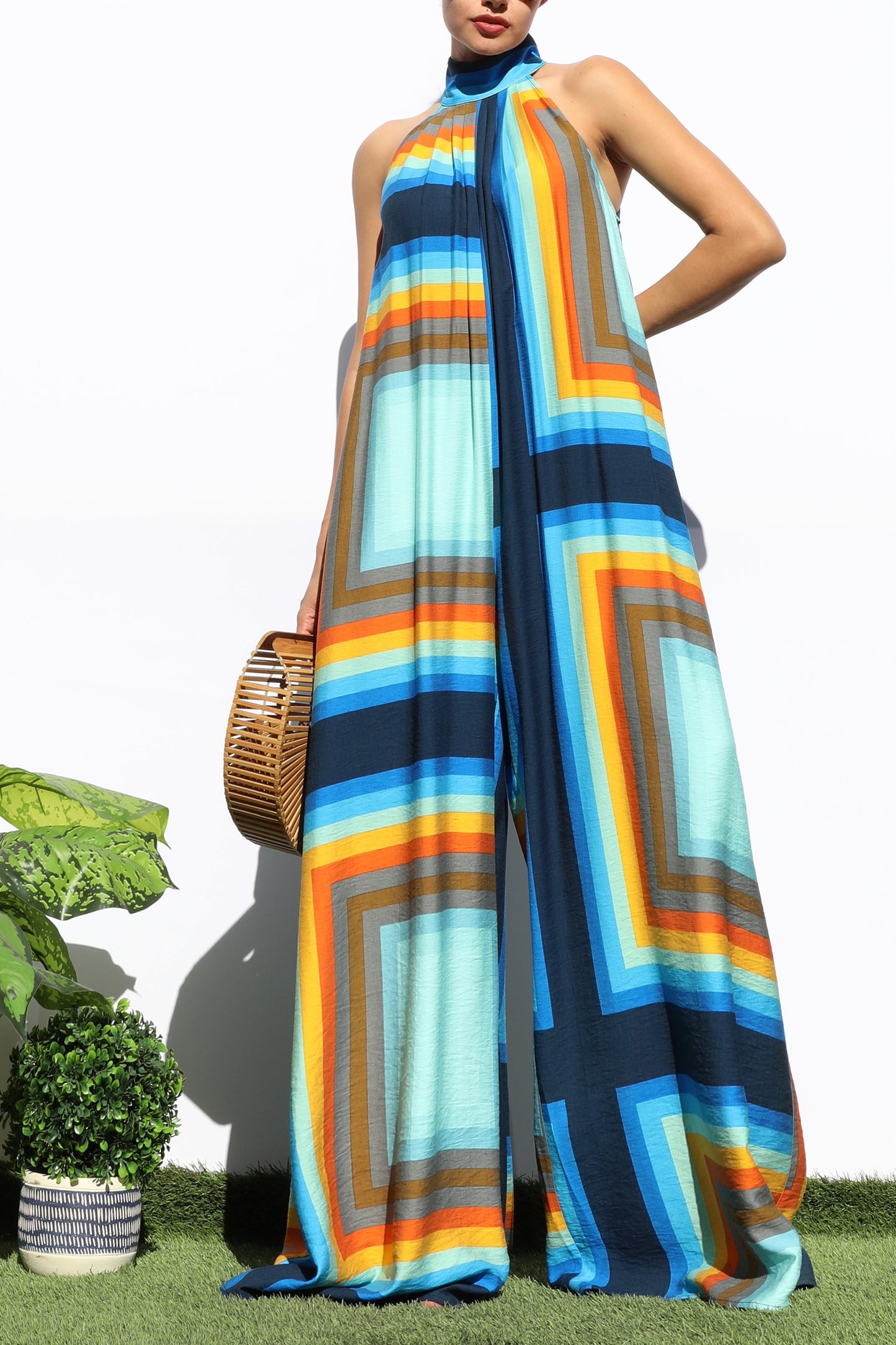 Aubrey Blue Printed Jupmsuit