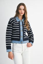 Load image into Gallery viewer, Stripe Knit &amp; Denim Mix Cardigan
