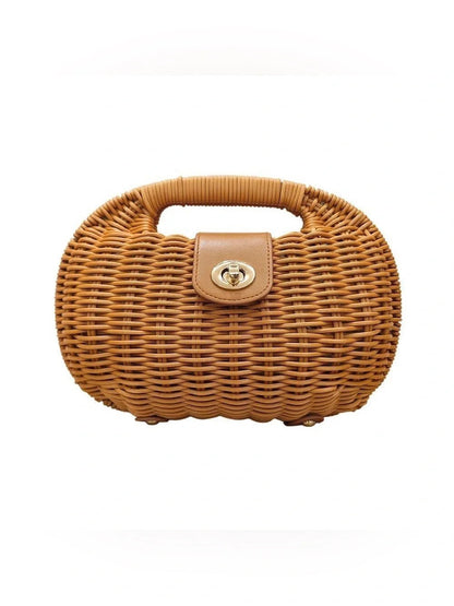 Woven Rattan Top Handle Bag