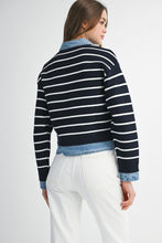 Load image into Gallery viewer, Stripe Knit &amp; Denim Mix Cardigan
