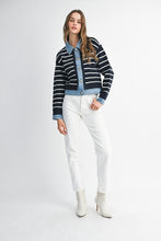 Load image into Gallery viewer, Stripe Knit &amp; Denim Mix Cardigan
