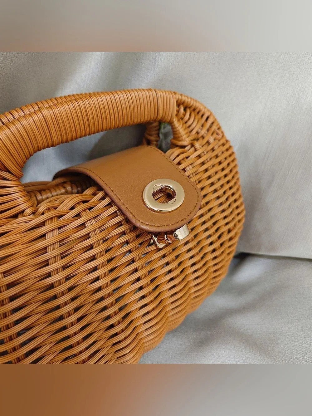 Woven Rattan Top Handle Bag