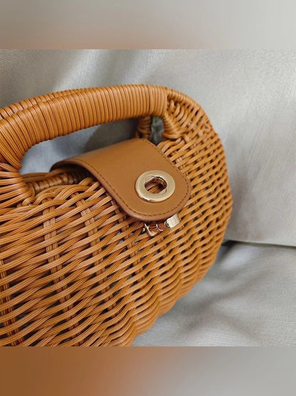 Woven Rattan Top Handle Bag